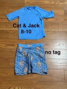 Art Class Blue Rash Guard with Tropical Print Swim Trunks